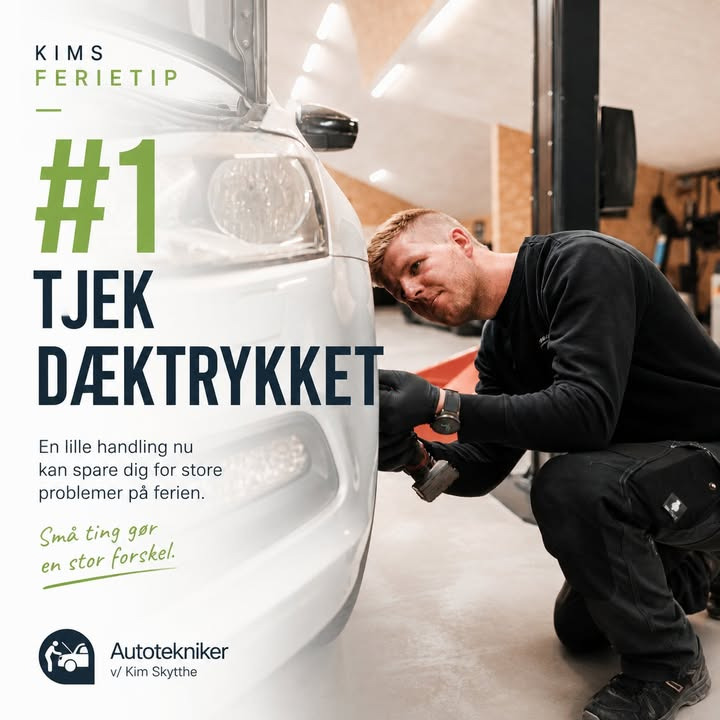 Autotekniker Kim Skytthe anbefaler at tjekke dæktrykket inden ferieturen