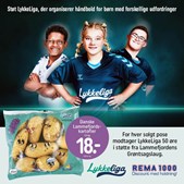 Rema1000 Gærumvej støtter LykkeLiga med kartoffelsalg fra Lammefjorden