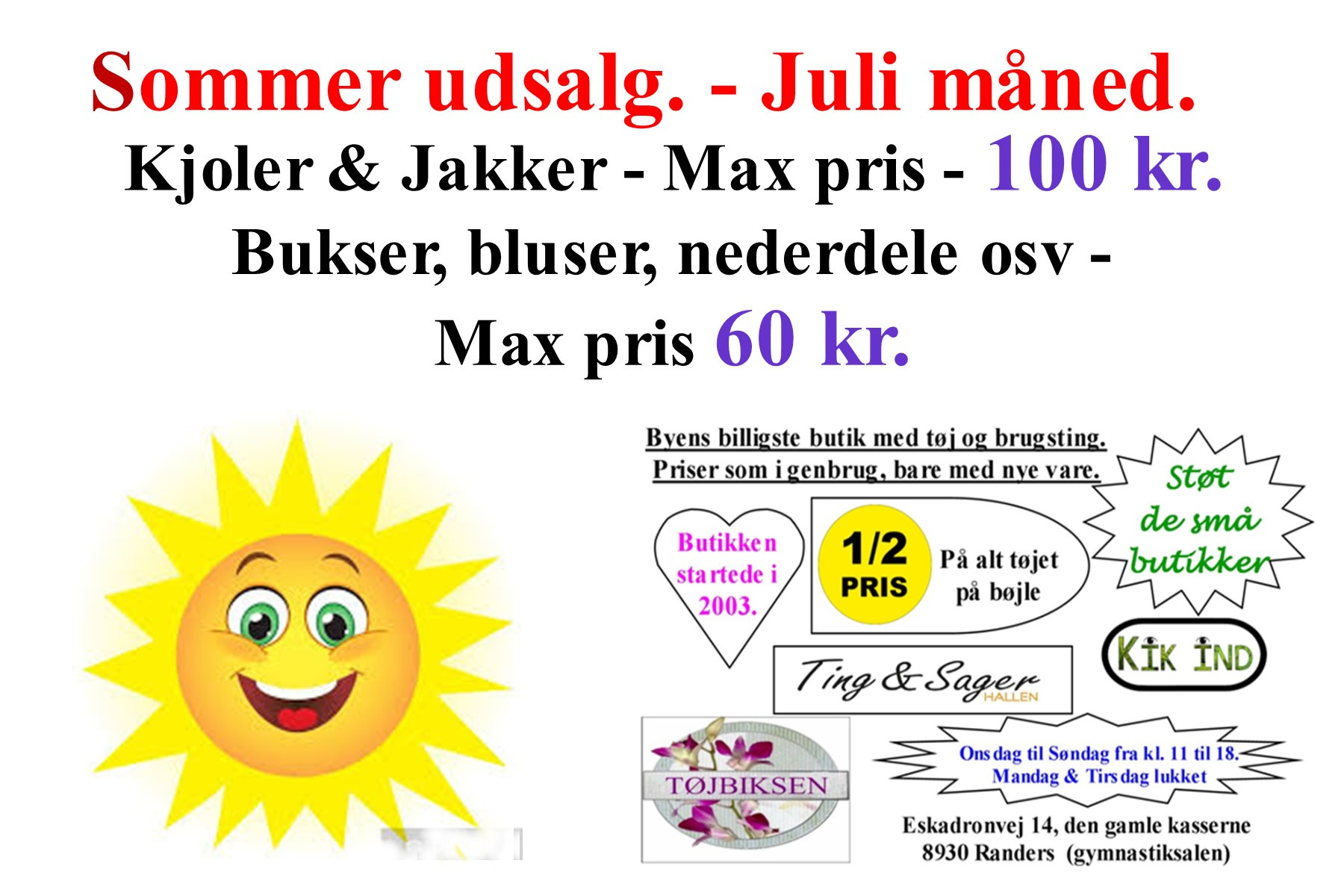 Sommerudsalg og live salg på Facebook fra Rie & Henrik's Tøjbiks hver onsdag og søndag 