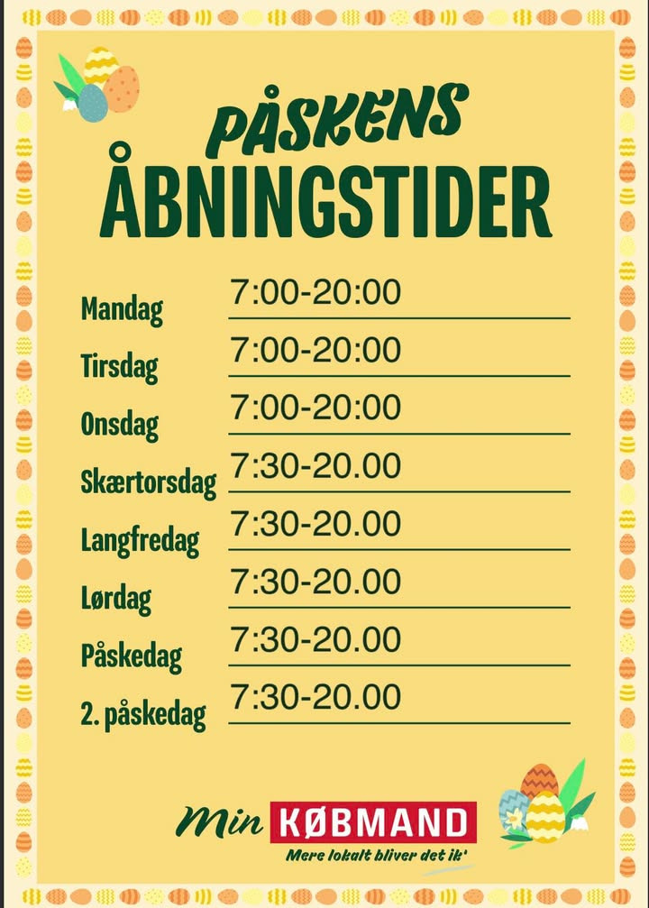Min Købmand i Asp holder åbent hele påsken med frisk bagerbrød hver dag