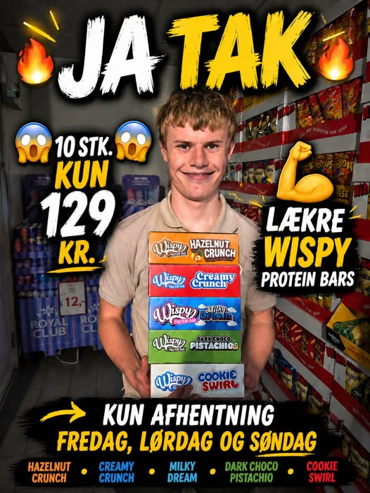 SPAR Skejby sælger kasser med Wispy proteinbarer til 129 kr.