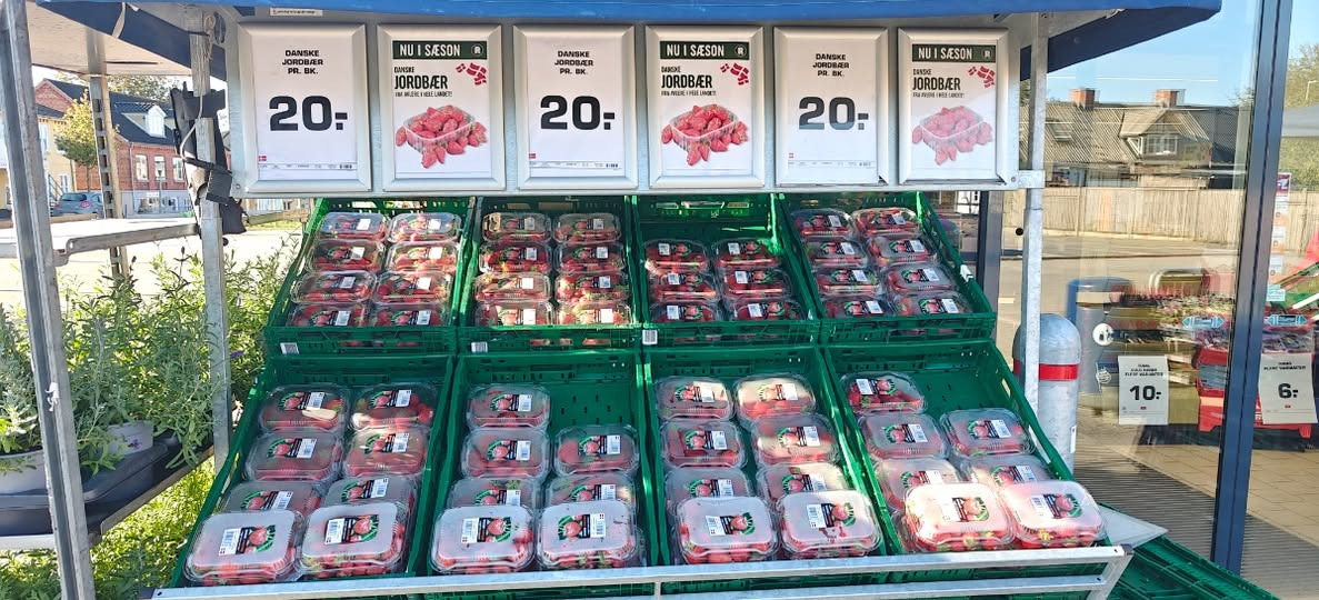 Rema 1000 Hals sælger danske jordbær til 20 kr.
