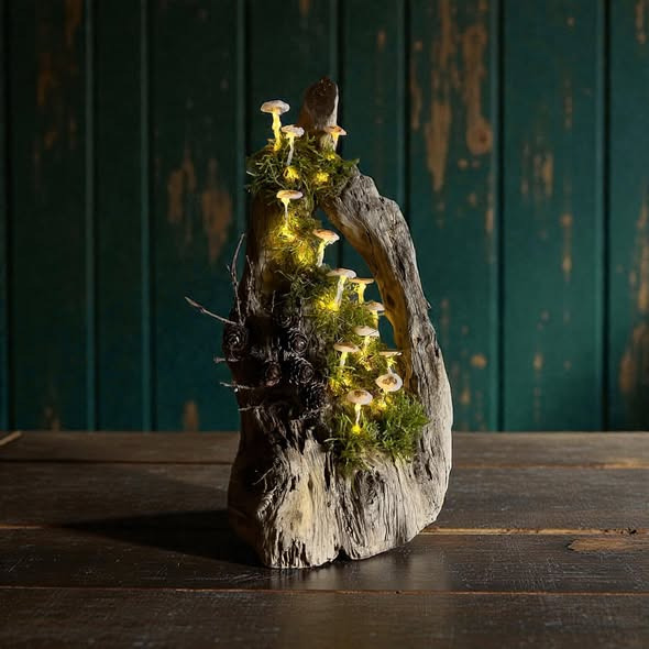 ByDuddie deler kreativ juledekoration med lyskæde og træstub