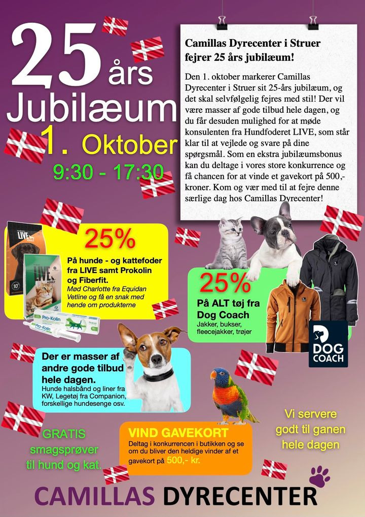 Camillas Dyrecenter i Struer fejrer 25 års jubilæum med gode tilbud og konkurrencer