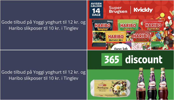 Gode tilbud på Yoggi yoghurt til 12 kr. og Haribo slikposer til 10 kr. i Tinglev