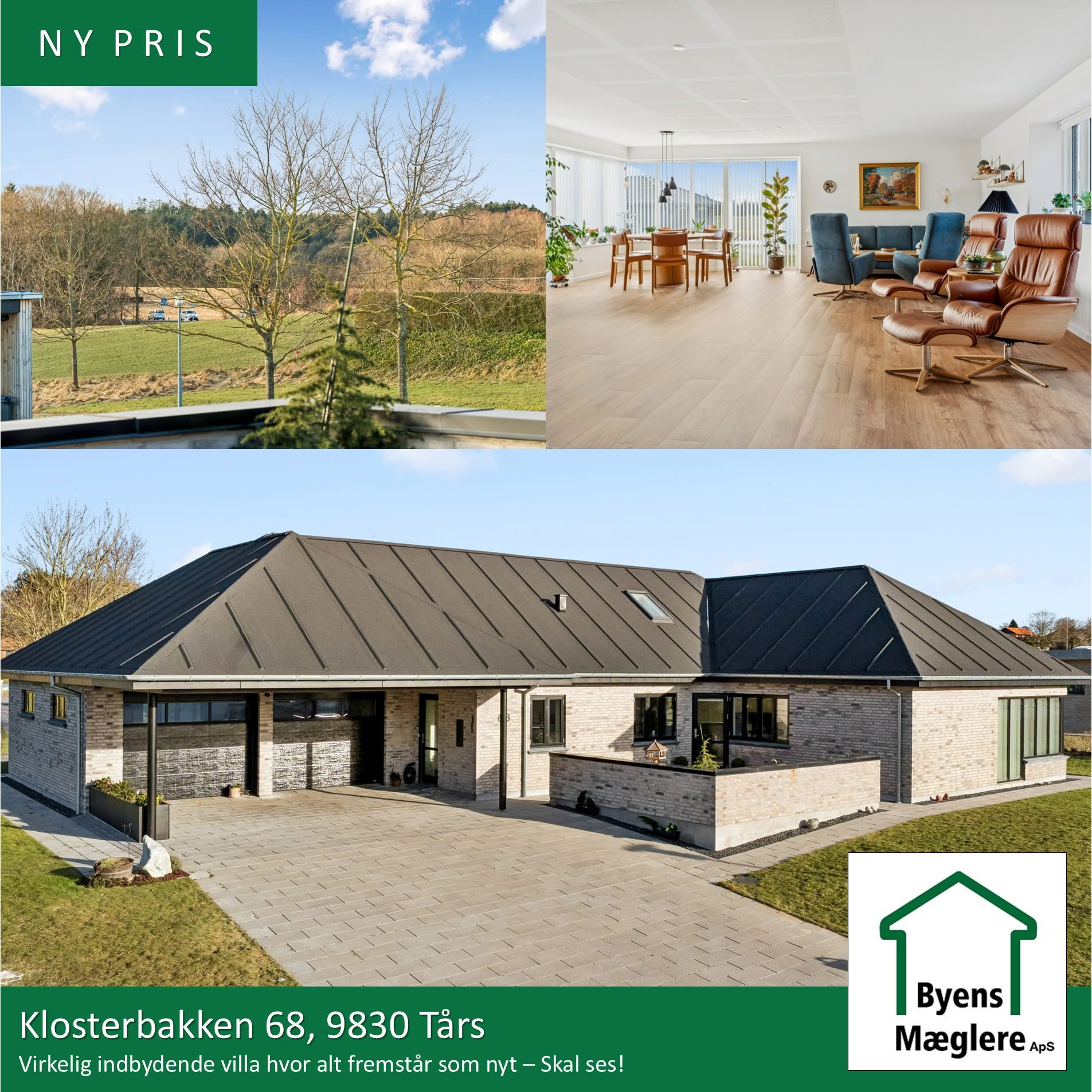 Byens Mæglere ApS nedsætter prisen på moderne kvalitetsvilla i Tårs