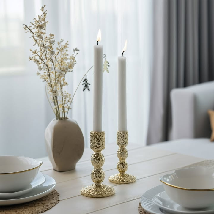 Meny Klarup præsenterer Bella lysestager i guld fra OlsenHome til en luksuriøs hjemmestemning