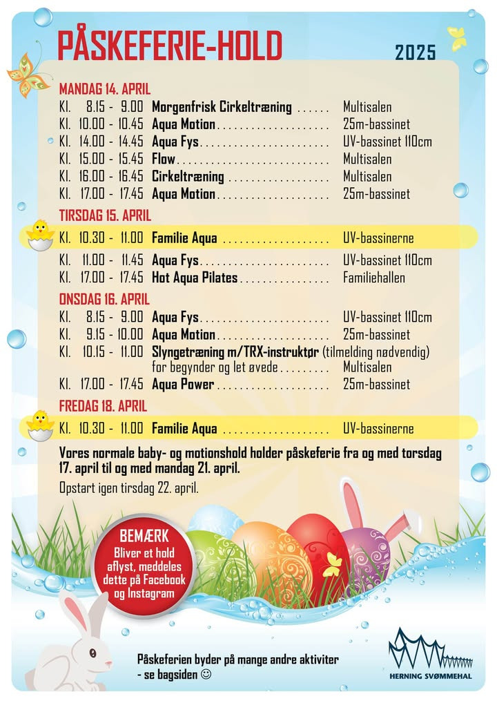 Herning Svømmehal opfordrer til påskeferie-motion med særlige hold