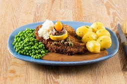 Frederiksberg Kødforsyning v/Christian Rytter Sørensen byder på skinkeschnitzel som dagens ret på mandag