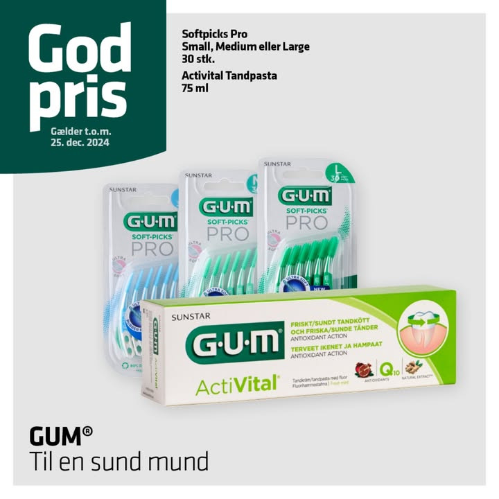Tilbud på tandplejeprodukter hos Herning Løve Apotek: Beskyt tænderne med GUM ActiVital og Softpicks Pro inden jul