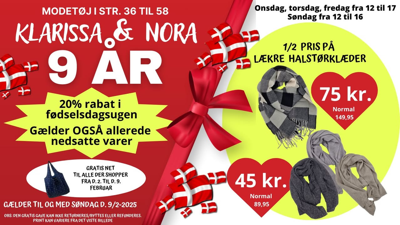 Klarissa & Nora fejrer 9 års fødselsdag med halv pris på halstørklæder og ekstra rabat i fødselsdagsugen