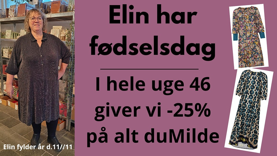 Elins butik fejrer fødselsdag med 25% rabat på duMilde i uge 46