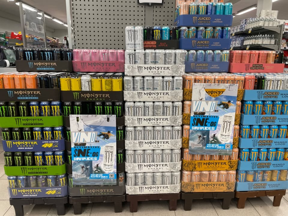 Monster-drinks til svinepriser hos SPAR Nørrebro Hjørring - kun 240 kr. for 24 dåser!