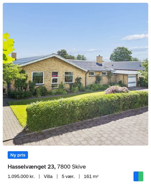 Nybolig Skive I/S har ny pris på Hasselvænget 23 i Skive: 1.095.000 kr.