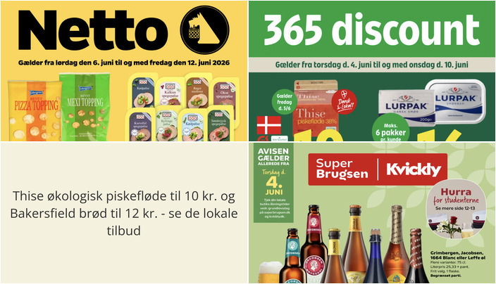 Thise økologisk piskefløde til 10 kr. og Bakersfield brød til 12 kr. - se de lokale tilbud