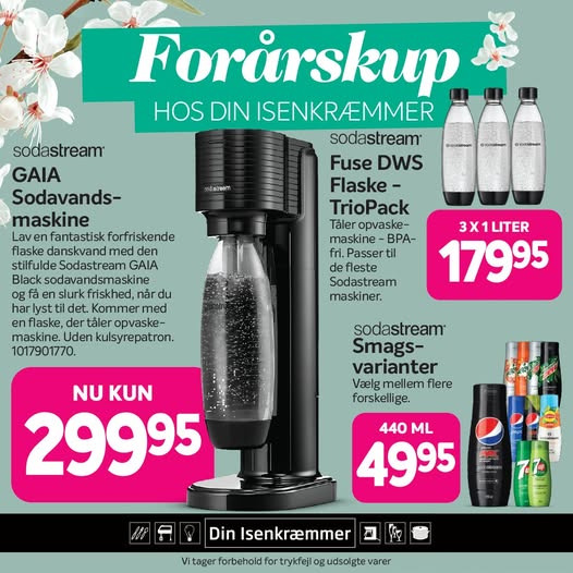 Frisk danskvand derhjemme med Sodastream GAIA fra Fredericia Isenkram til kun 299,95 kr.