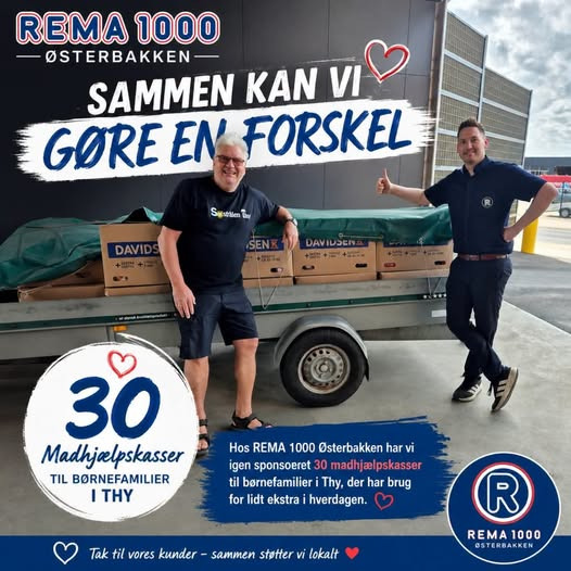 Rema 1000 Rosenkrantzgade sponsorerer 30 madhjælpskasser til børnefamilier i Thy