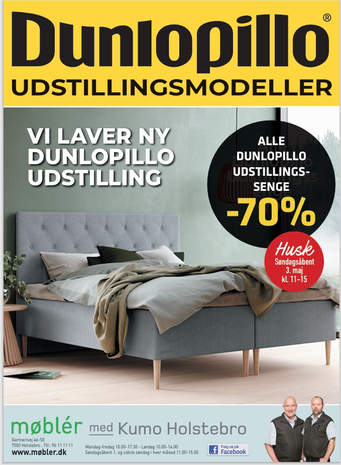 Møblér med Kumo Holstebro tilbyder store rabatter på Dunlopillo udstillingssenge