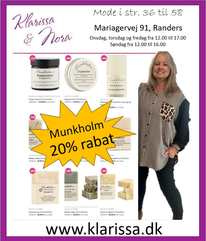 Klarissa & Nora tilbyder 20% rabat på Munkholm produkter