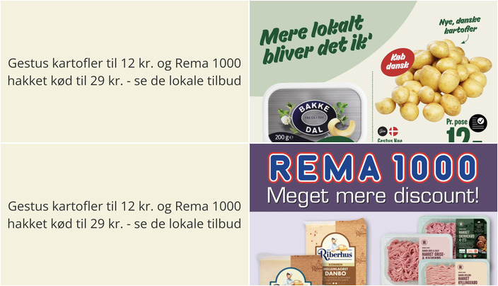 Gestus kartofler til 12 kr. og Rema 1000 hakket kød til 29 kr. - se de lokale tilbud
