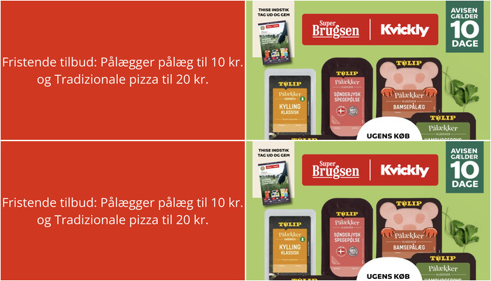 Fristende tilbud: Pålægger pålæg til 10 kr. og Tradizionale pizza til 20 kr.