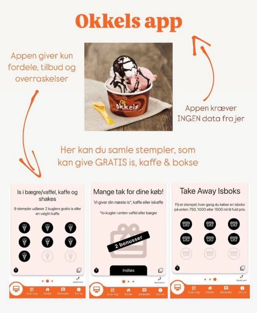 Okkels tilbyder gratis is i appen efter 9 stempler