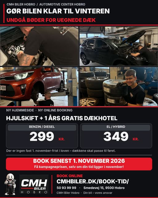 Oscar Biludlejning Hobro tilbyder hjulskift med 1 års gratis dækhotel