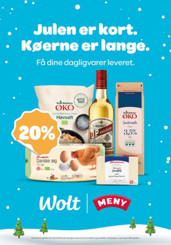 Spar 20% på økologiske juleprodukter hos MENY Hjerting via Wolt indtil 23. december