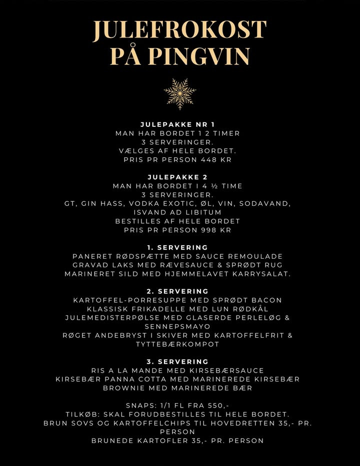 Pingvin ApS tager imod reservationer til julefrokost fra 17. november til 19. december