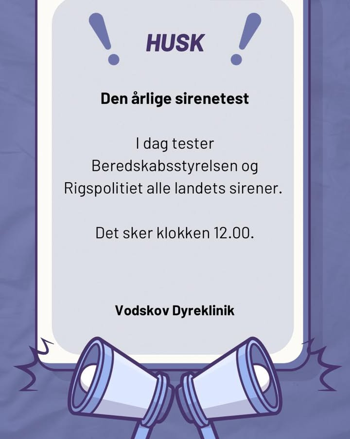 Brunder Dyrehospital ApS minder om sirenetest i dag: Skab tryghed for lydsensitive kæledyr