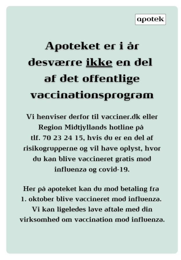 Herning Løve Apotek informerer: Ingen gratis vaccinationer på apoteket i år