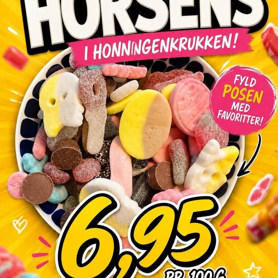 Honning tilbyder bland-selv-slik til 6,95 kr. pr. 100 g på onsdag
