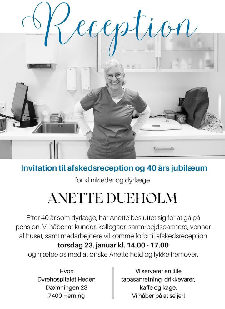 Dyrehospitalet Heden ApS inviterer til afskedsreception for Anette