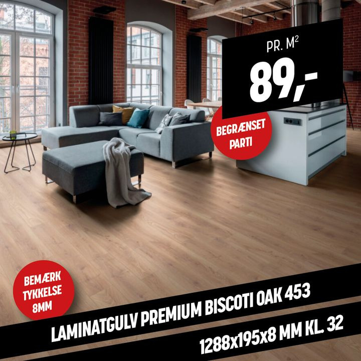 Flot laminatgulv til specialpris hos XL Byg Tømmergaarden Hals - begrænset parti til 14/11-24