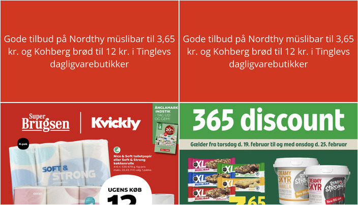 Gode tilbud på Nordthy müslibar til 3,65 kr. og Kohberg brød til 12 kr. i Tinglevs dagligvarebutikker