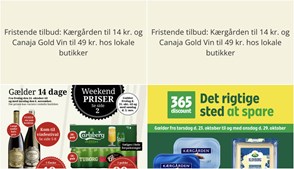Fristende tilbud: Kærgården til 14 kr. og Canaja Gold Vin til 49 kr. hos lokale butikker