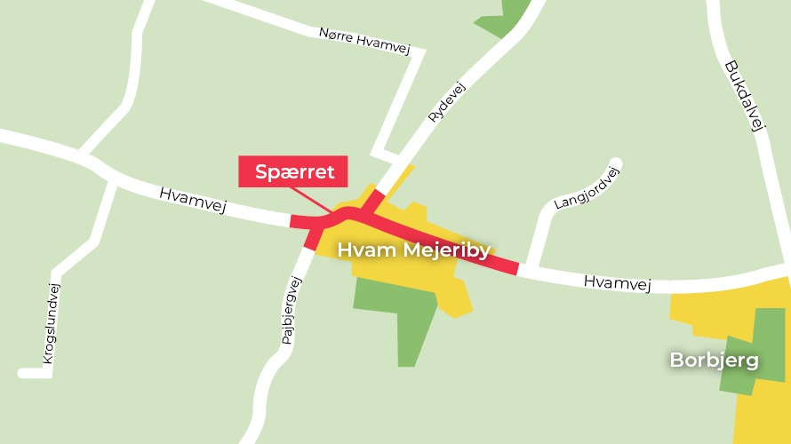 Afspærring af Hvamvej, Hvam Mejeriby