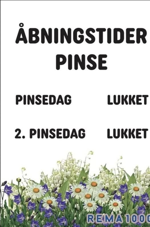 Rema 1000 Halgårdvej minder om lukkedage i pinsen og ønsker god pinse