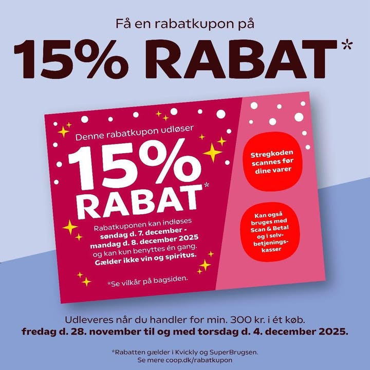 SuperBrugsen Dronninglund tilbyder 15% rabat ved køb over 300 kr.