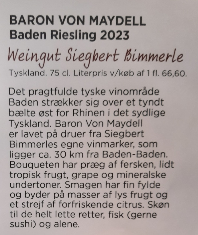 MENY Randers sælger Baron von Maydell Riesling til 40 kr. flasken