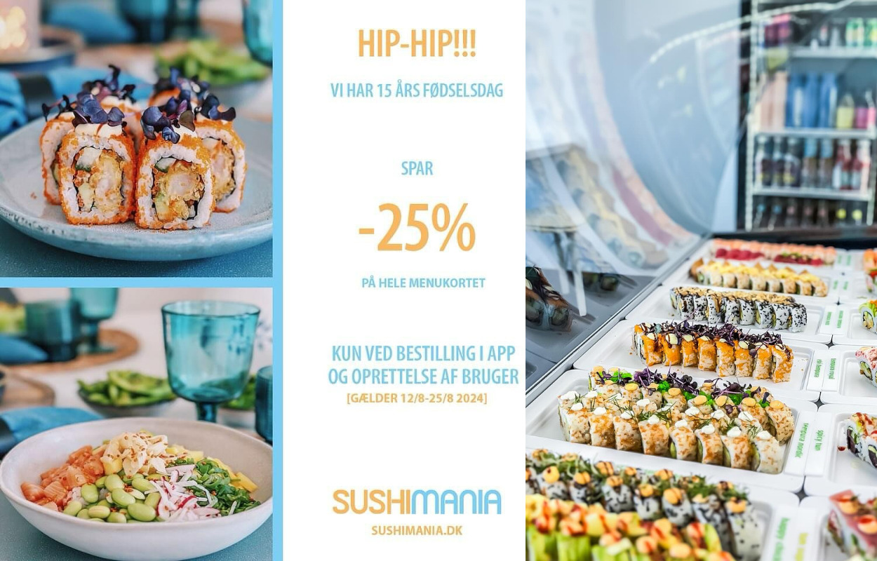 Fejr SushiManias 15-års fødselsdag med 25% rabat på hele menukortet