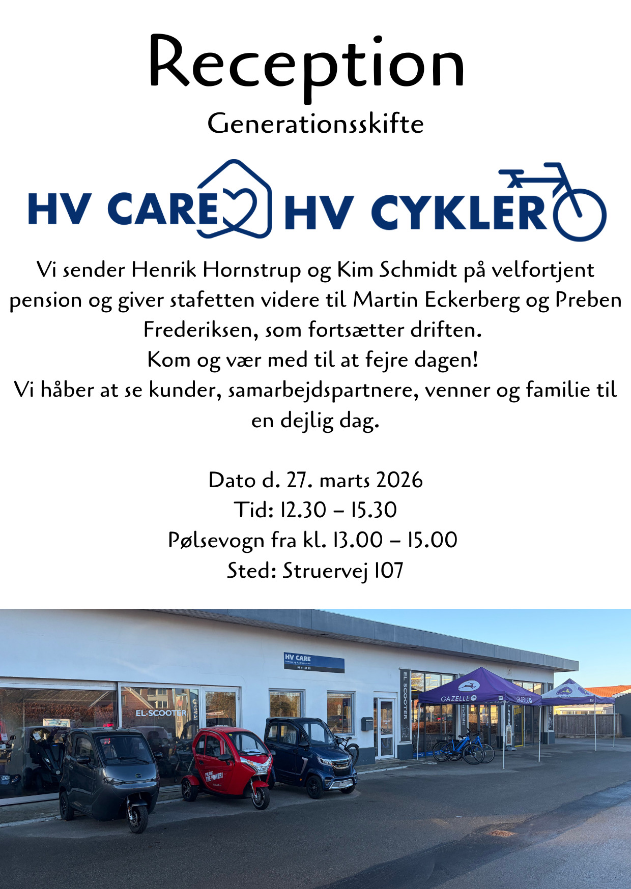 Fejringsreception for generationsskifte hos HV Care og HV Cykler