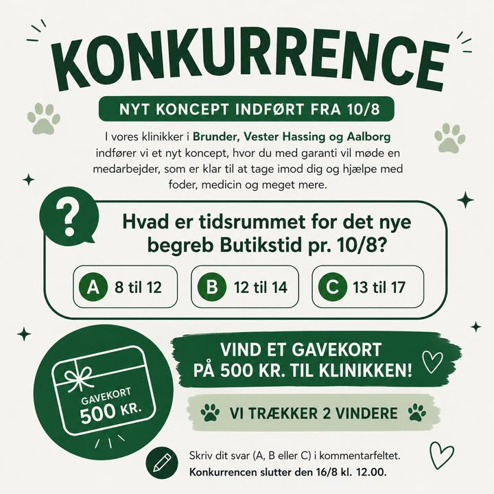 Vodskov Dyreklinik v/Thorstein Arnason udlodder gavekort i konkurrence om ny Butikstid