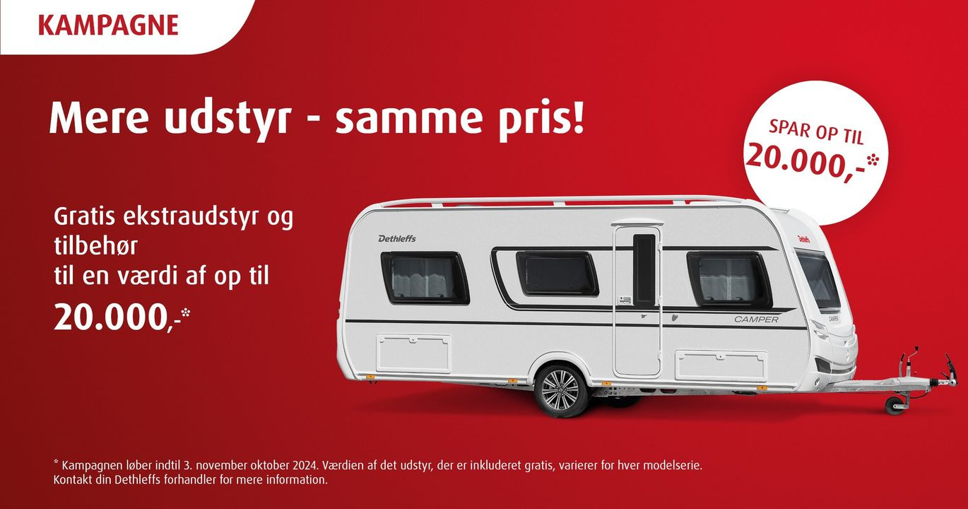 Hinshøj Caravan: Få op til 20.000 kr. i ekstraudstyr ved køb af Dethleffs campingvogn inden 3. november