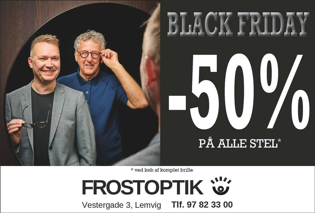 Frost Optik inviterer til Black Friday med 50% rabat på alle brillestel