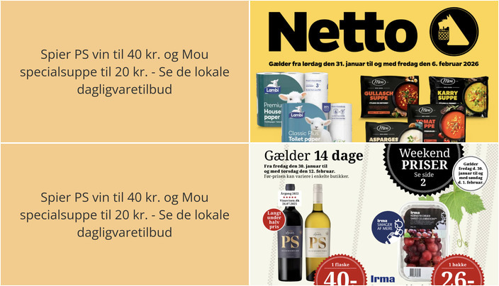 Spier PS vin til 40 kr. og Mou specialsuppe til 20 kr. - Se de lokale dagligvaretilbud