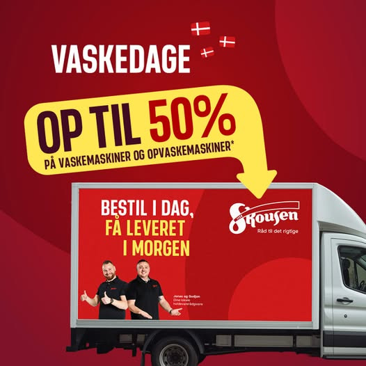 Skousen Holstebro tilbyder 50% rabat på udvalgte vaskemaskiner og opvaskemaskiner