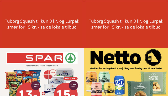 Tuborg Squash til kun 3 kr. og Lurpak smør for 15 kr. - se de lokale tilbud