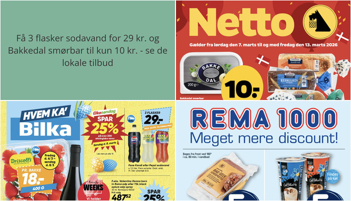 Få 3 flasker sodavand for 29 kr. og Bakkedal smørbar til kun 10 kr. - se de lokale tilbud