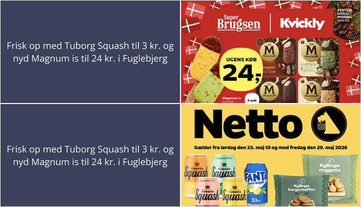 Frisk op med Tuborg Squash til 3 kr. og nyd Magnum is til 24 kr. i Fuglebjerg